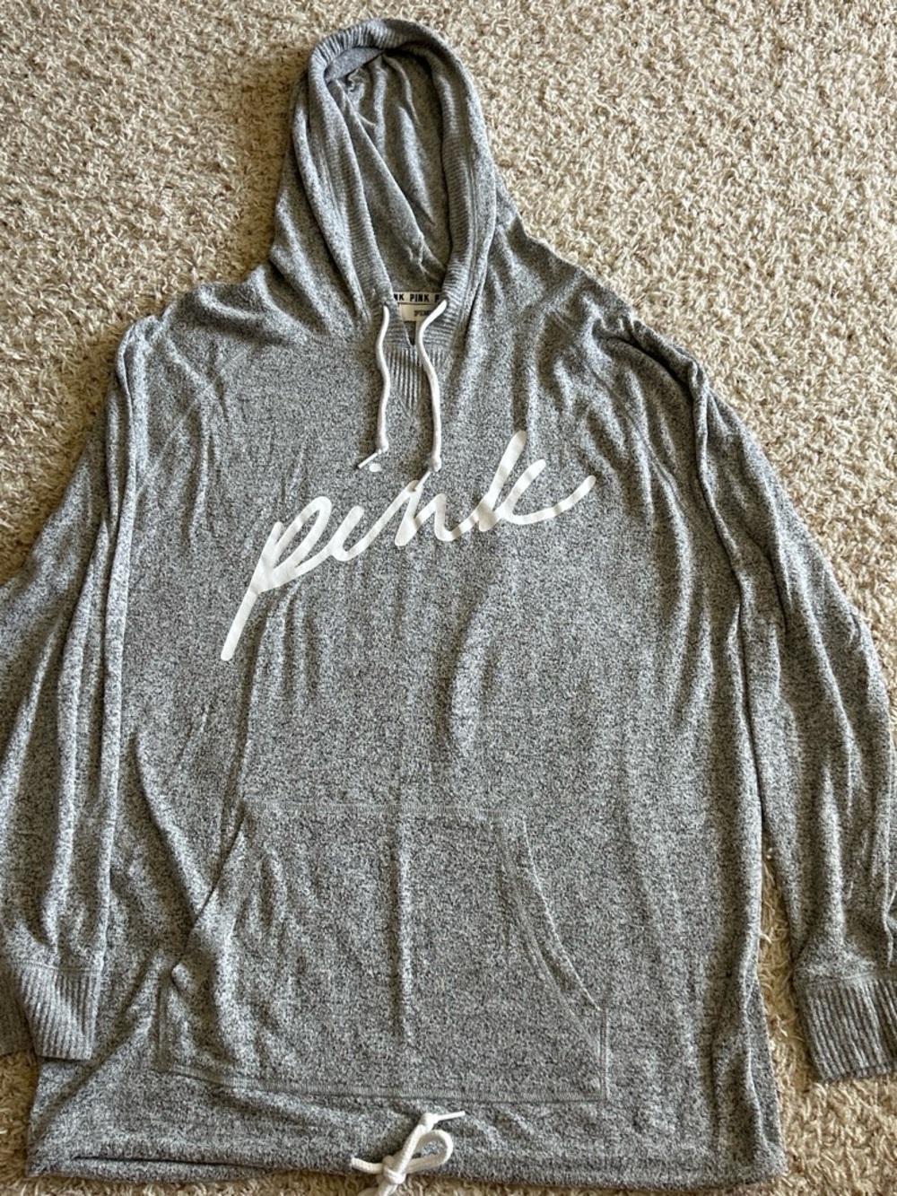 PINK Victoria's Secret Gray Hooded Pullover with White Script